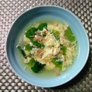 小松菜とあみえびと卵の韓国風スープ